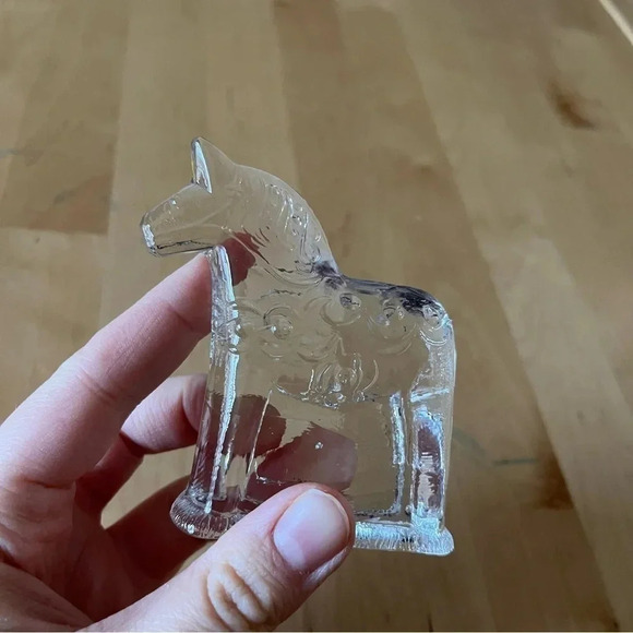 LINDSHAMMAR Sweden Art Crystal Clear Glass Dala Horse Paperweight 3.25” Tall - Picture 6 of 10